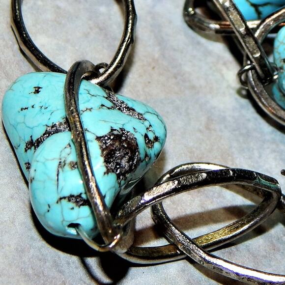 Rustic BoHo Turquoise Rocks & Rings Necklace - Picture 6 of 12